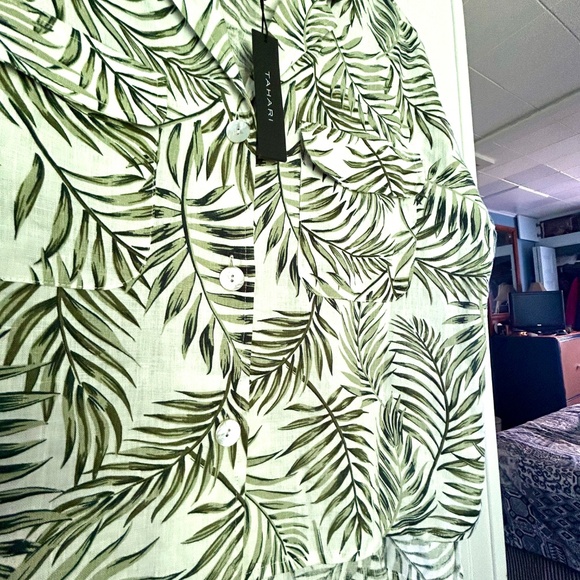 Tahari Tropical Print 100% linen Button Front - Picture 6 of 11